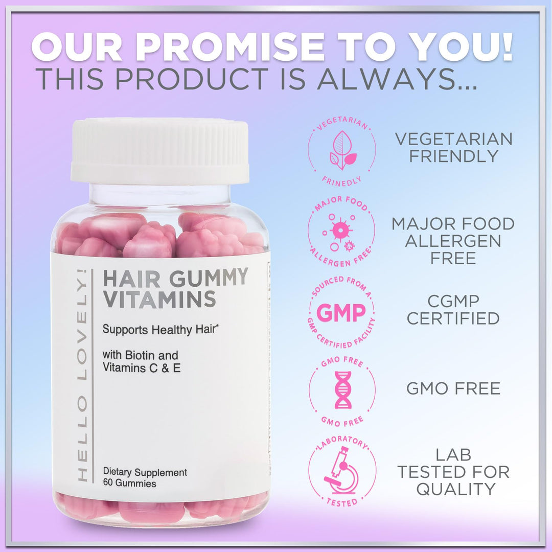 Hello Lovely! Hair Vitamin Gummy, Berry Flavor, 120 Count