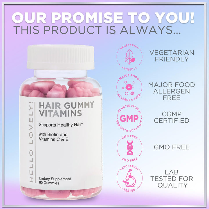 Hello Lovely! Hair Vitamin Gummy, Berry Flavor, 120 Count