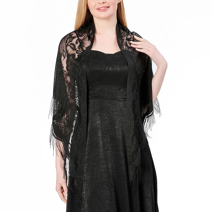 Ladiery Triangle Lace Stole, Black, 180 x 70 cm