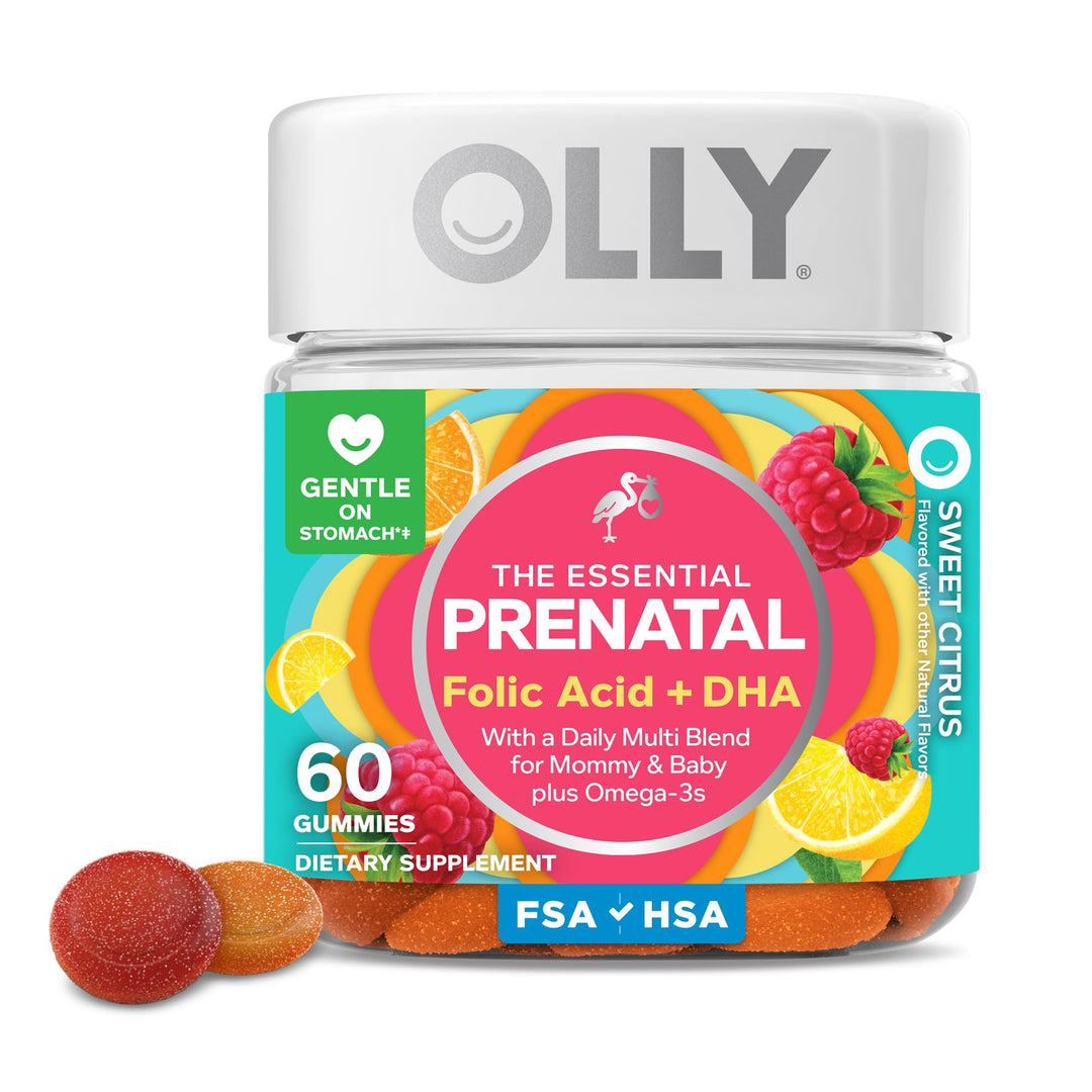 OLLY The Essential Prenatal Gummy Multivitamin, White Citrus, 60 Count