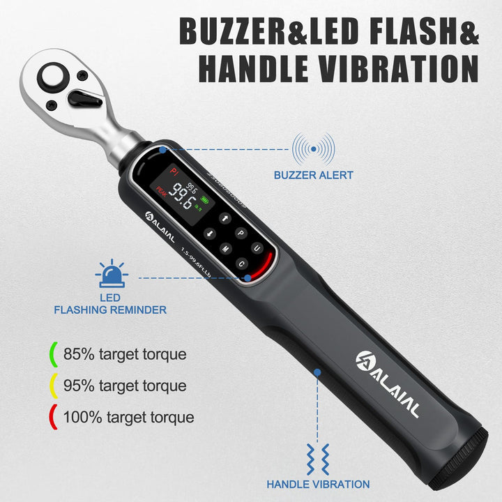 ALAIAL Digital Torque Wrench, 3/8 Drive, 1.5-99.6 ft lb