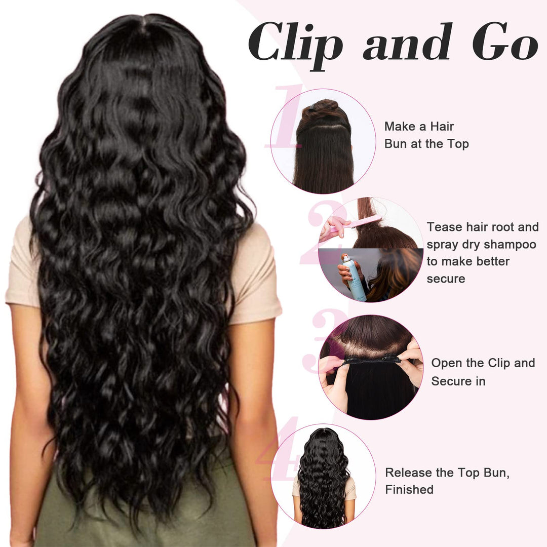 REECHO Curly Wave Clip-In Hair Extensions, Dark Brown, 20 Inch, 1 Count, 4.6 oz