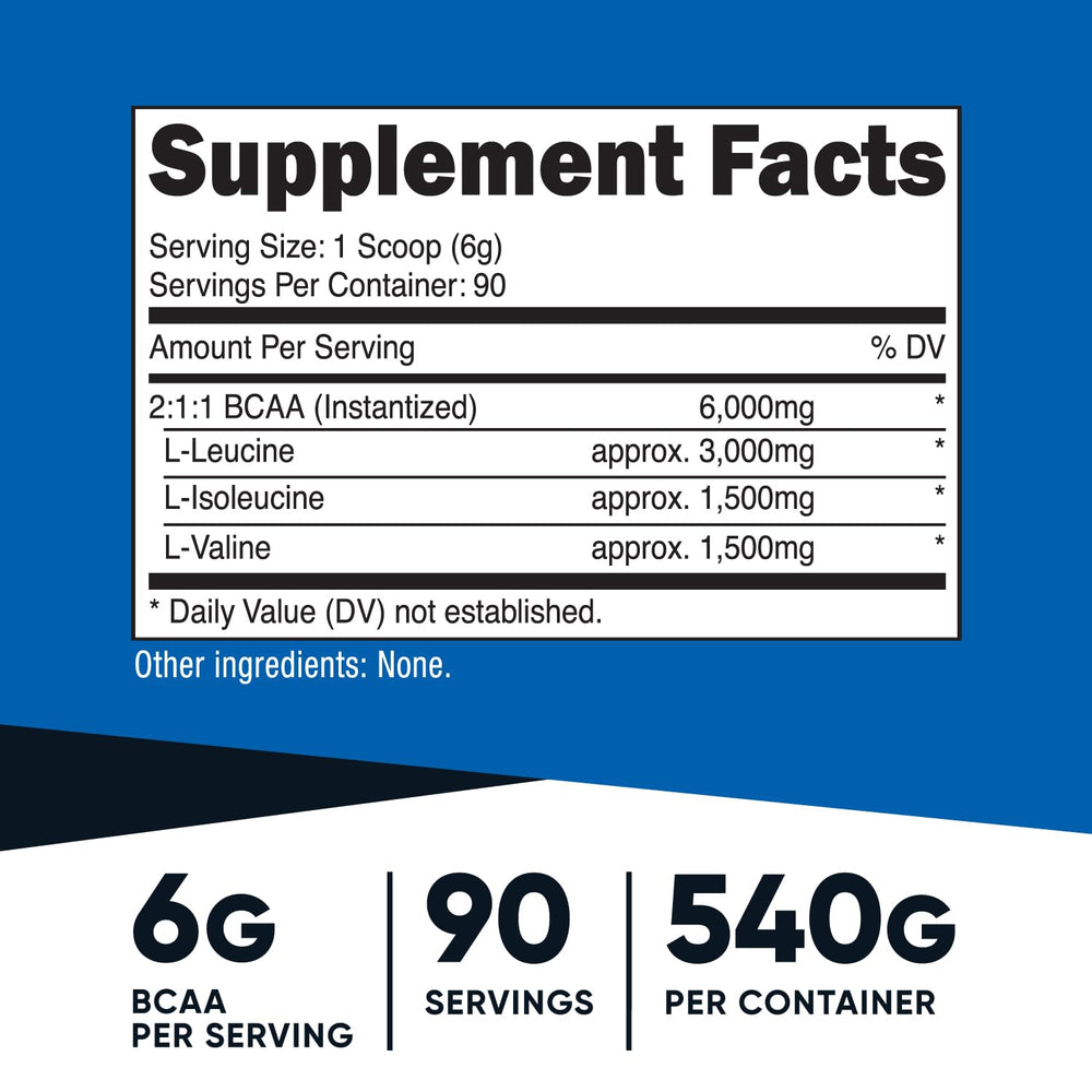 Nutricost BCAA Powder 2:1:1, No Flavor Added, 90 Servings