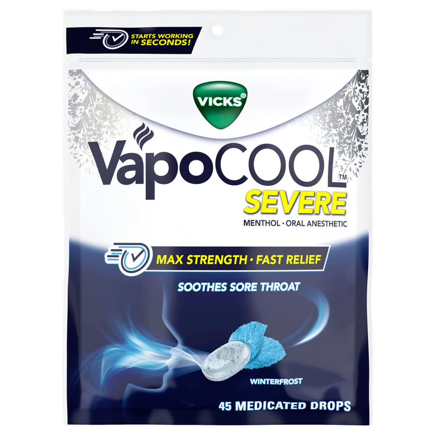 Vicks VapoCOOL Severe Cough Drop, Winterfrost, 45 Count