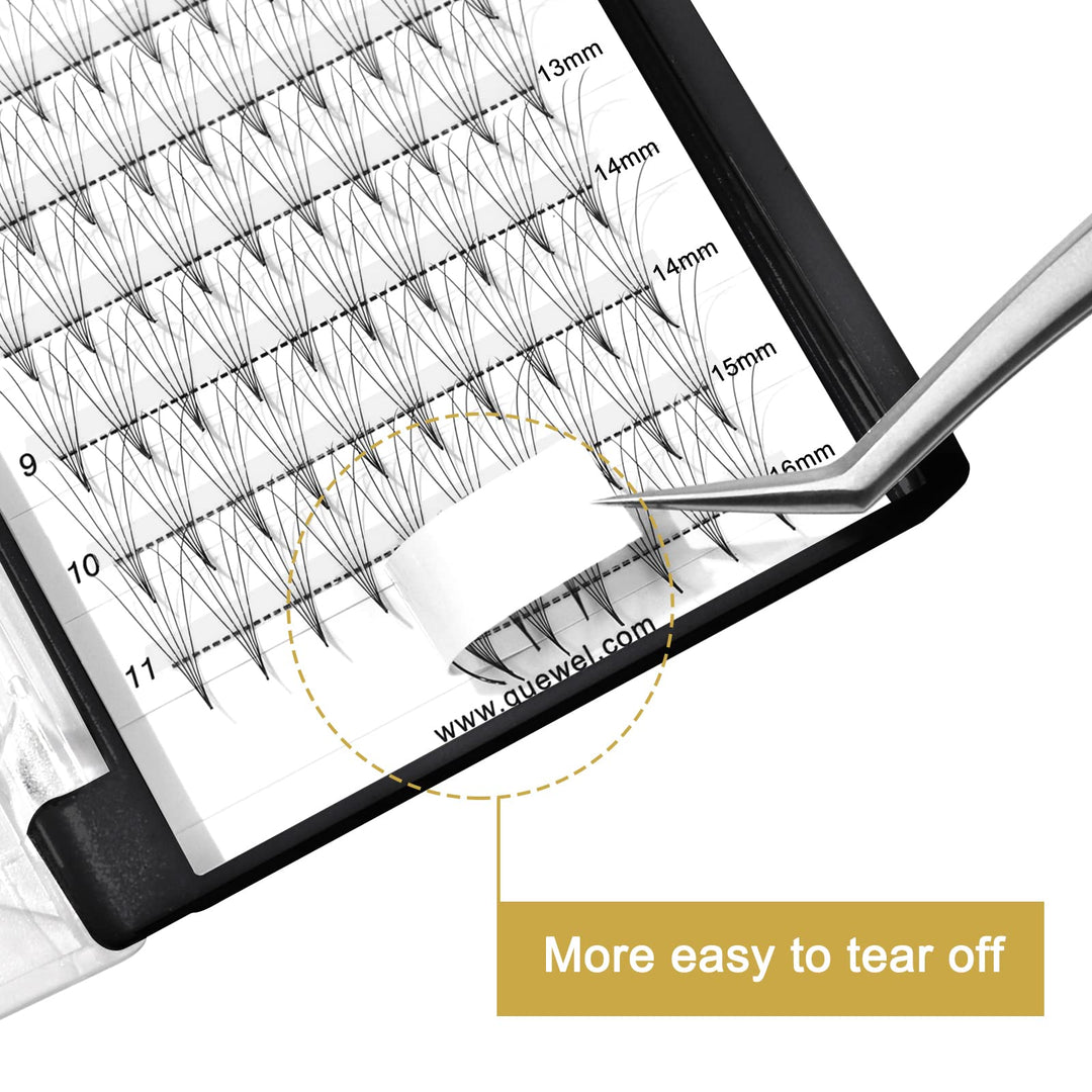 QUEWEL Premade Fans Middle Part 3D Russian Volume Eyelash Extensions, 5D-0.10D-Mix9-16