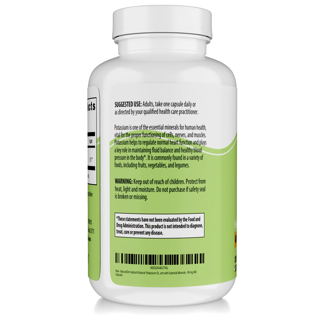 NaturalSlim Kadsorb Potassium Citrate Gluconate Supplement, 400 Count