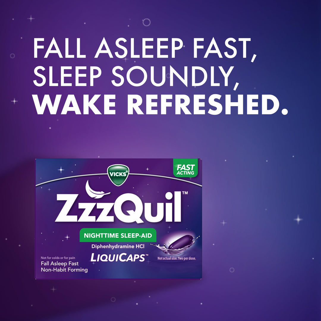 ZzzQuil Nighttime Sleep Aid Liquicaps, 25 mg, 48 Count