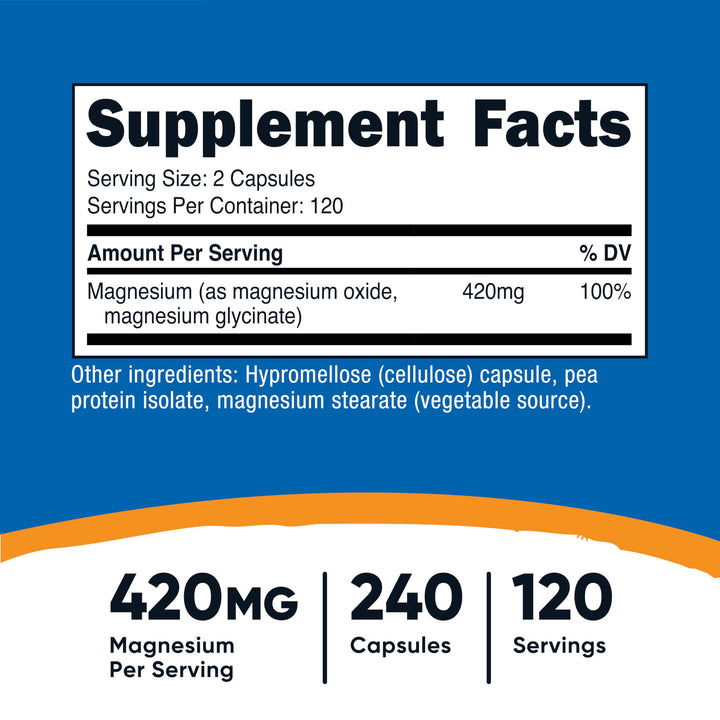 Nutricost Magnesium Glycinate, 420 mg, 240 Count