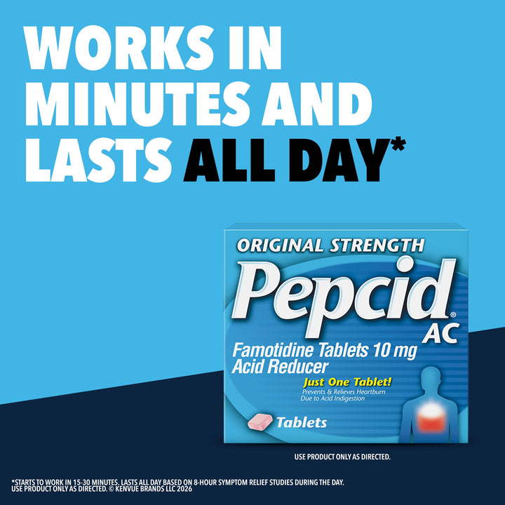 Pepcid AC Original Strength Tablets, 10mg Famotidine, 30 Count
