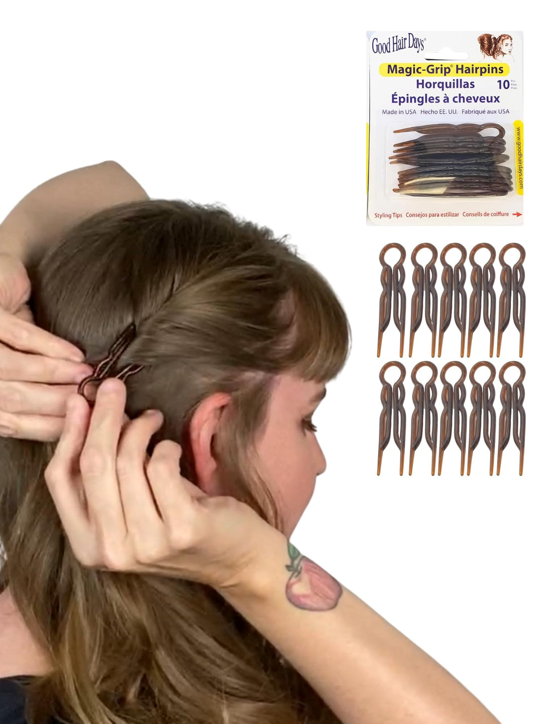 Good Hair Days Magic-Grip Hair Pins, Shell, 10 Count