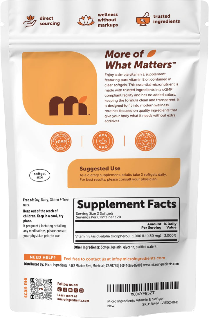 Micro Ingredients Vitamin E 1000 IU, 240 Count