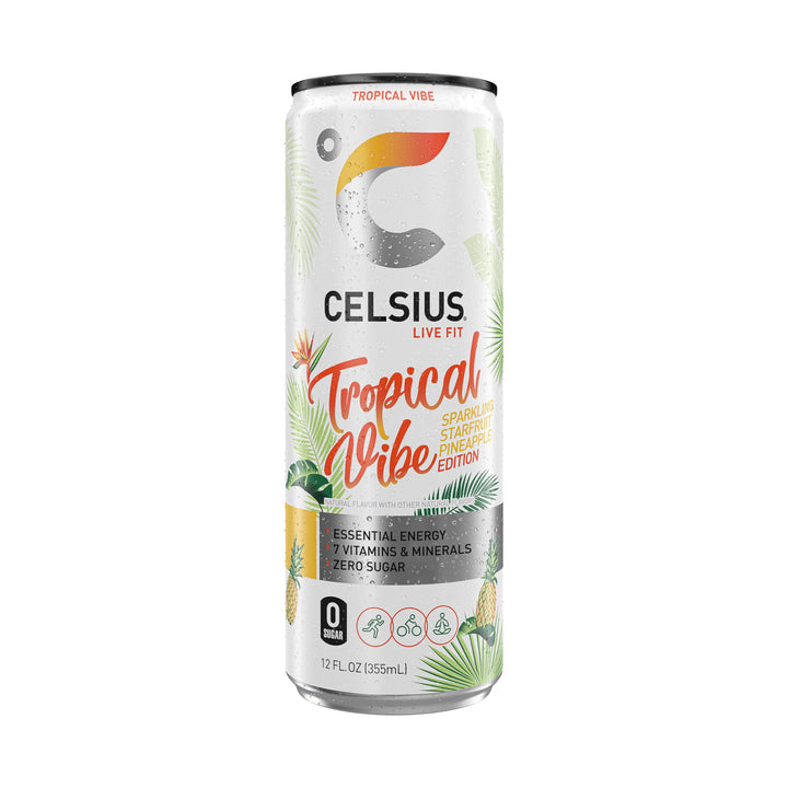 CELSIUS Sparkling Tropical Vibe Energy Drink, 12 fl oz, Pack of 12