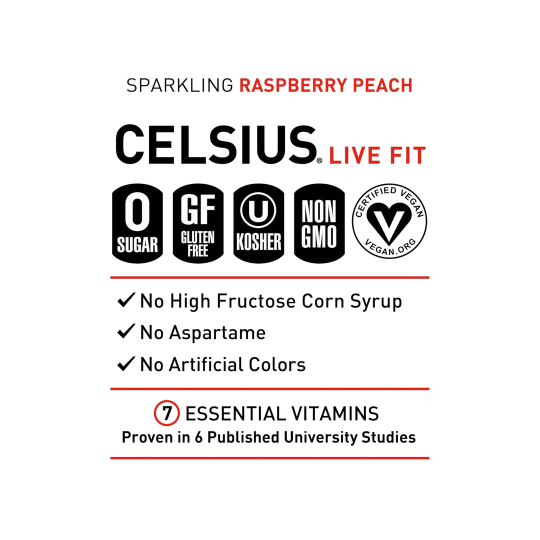 CELSIUS Sparkling Raspberry Peach Energy Drink, 12 fl oz, 12 Count