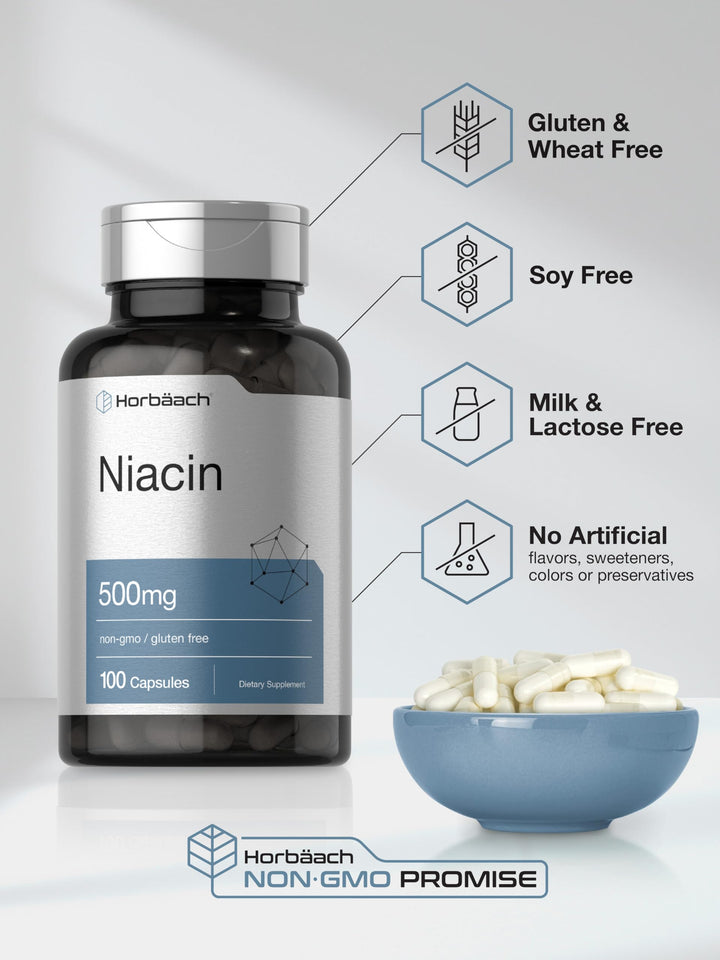 Horbäach Niacin Vitamin B3, 500 mg, 100 Count