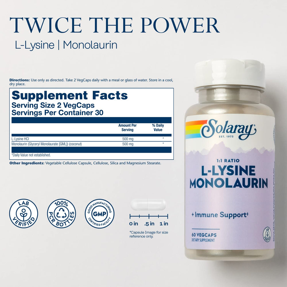 SOLARAY L-Lysine Monolaurin 1:1 Ratio, 60 Count
