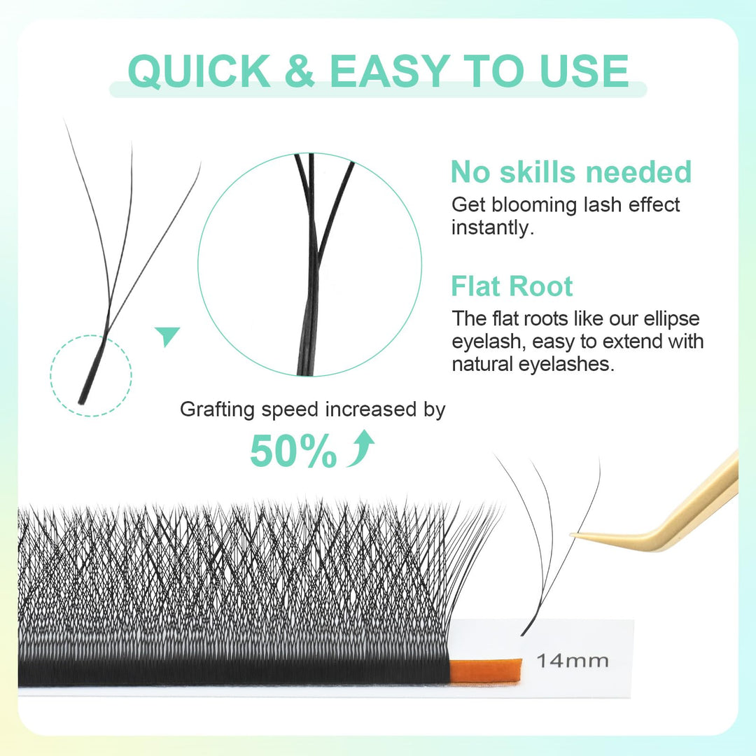 NAGARAKU 3D Lash W Premade Fans Volume Lash Extension, 0.07mm D Curl, 8-15mm Mix