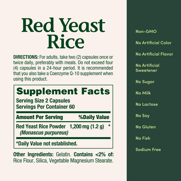 Nature's Bounty Red Yeast Rice Capsules, 600 mg, 120 Count