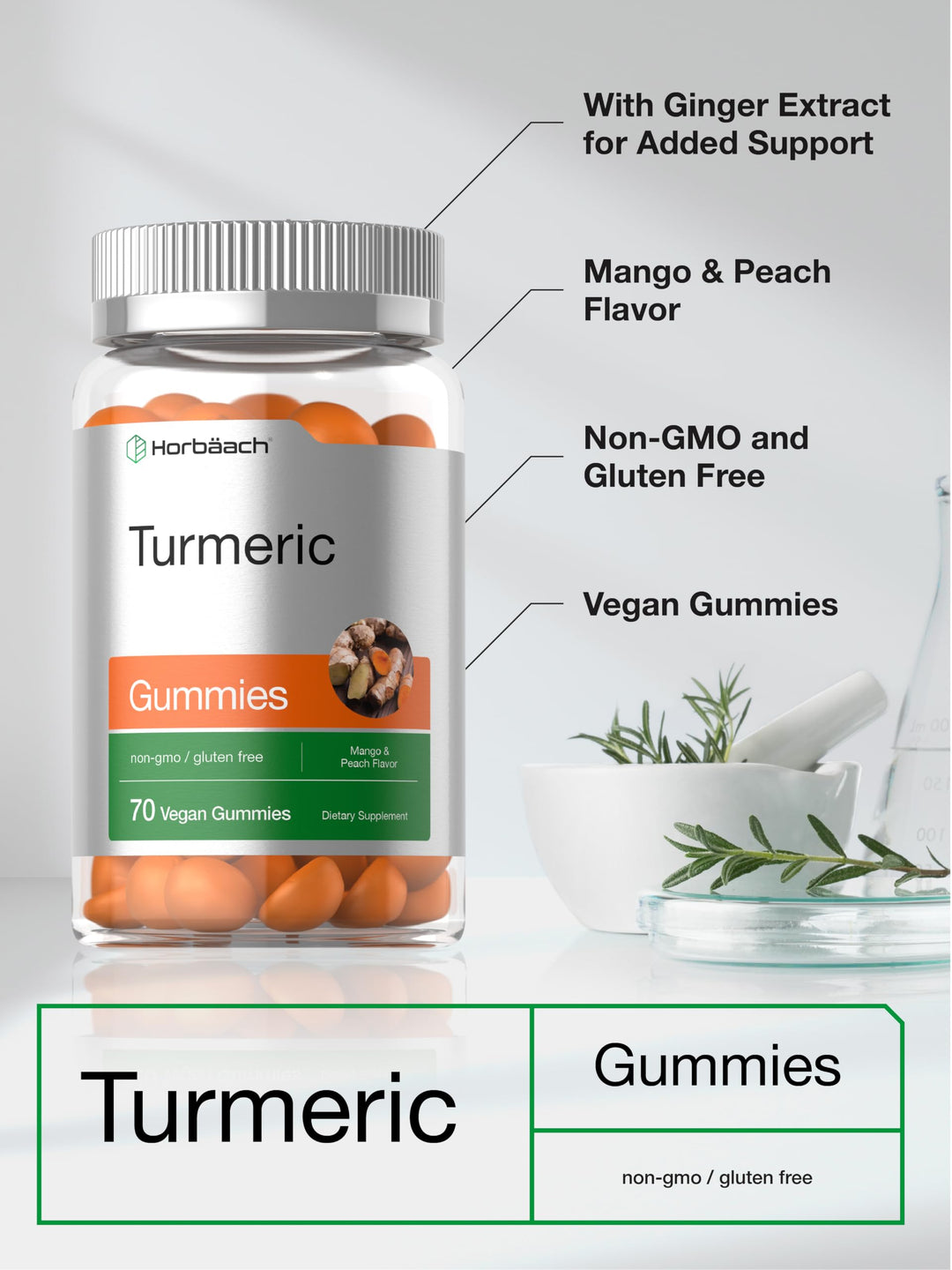 Horbäach Turmeric Gummies, Mango & Peach, 70 Count