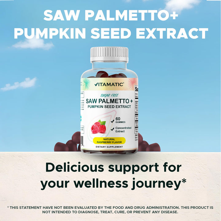 Vitamatic Saw Palmetto & Pumpkin Seed Gummies, Raspberry, 60 Count