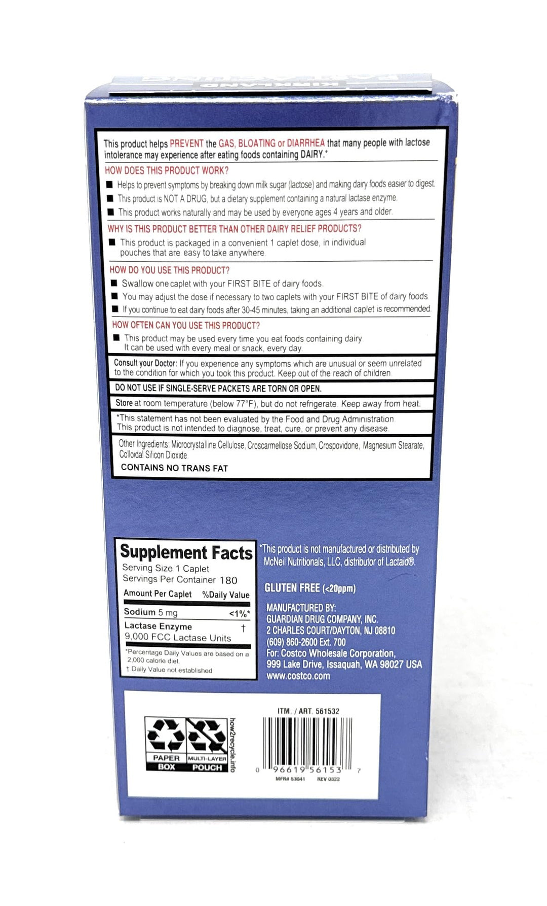 KIRKLAND SIGNATURE Fast Acting Lactase, 180 Count