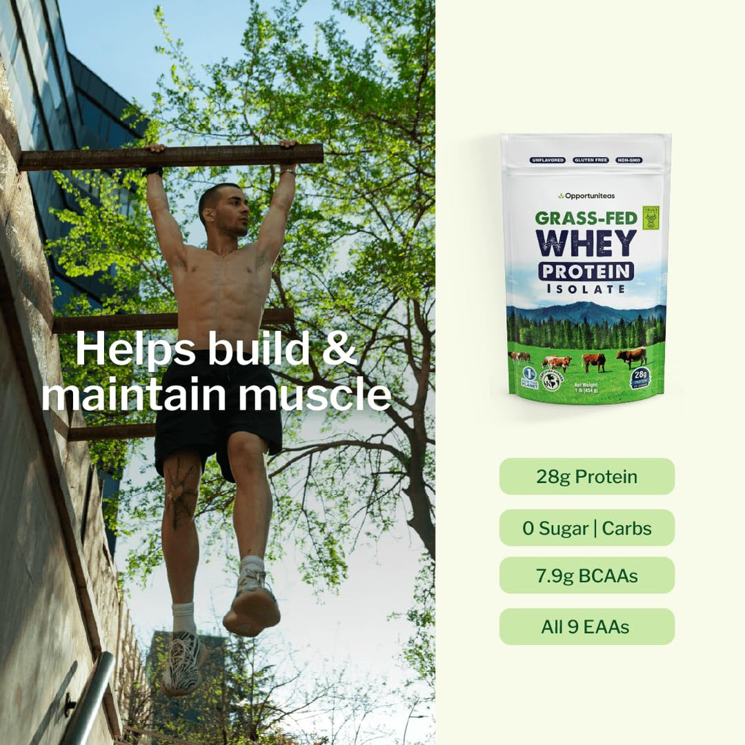 Opportuniteas Grass Fed Whey Isolate Protein Powder, Unflavored, 1 lb