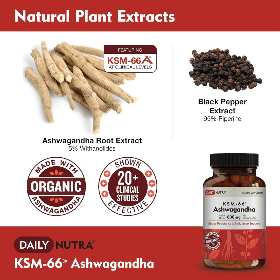 DailyNutra KSM-66 Ashwagandha Organic Root Extract, 600 mg, 90 Count