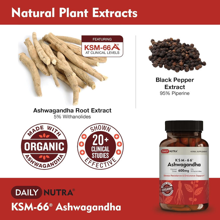 DailyNutra KSM-66 Ashwagandha Organic Root Extract, 600 mg, 90 Count