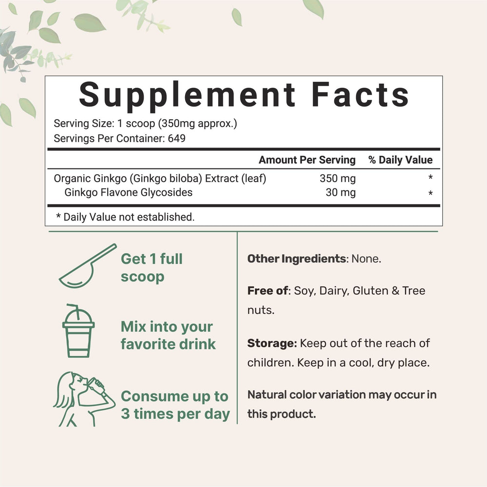 Micro Ingredients Organic Ginkgo Biloba Extract Powder, 8 oz
