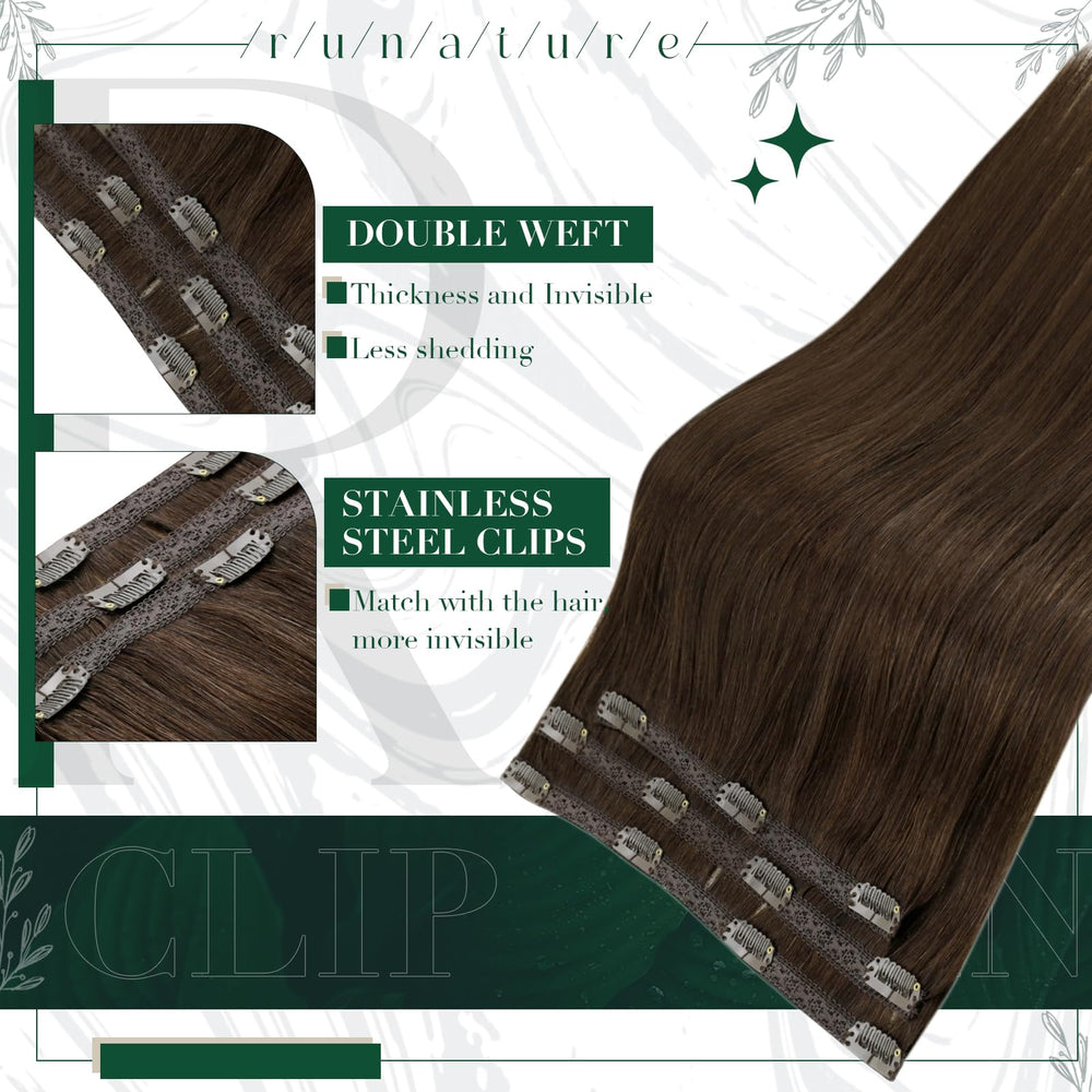 RUNATURE Real Human Hair Extensions, Medium Brown, 14 in, 60 g, 3 Count