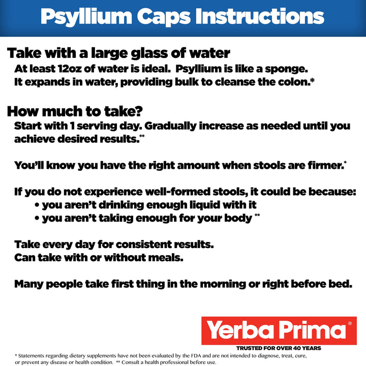 Yerba Prima Psyllium Husks Veg Caps, 625 mg, 400 Count