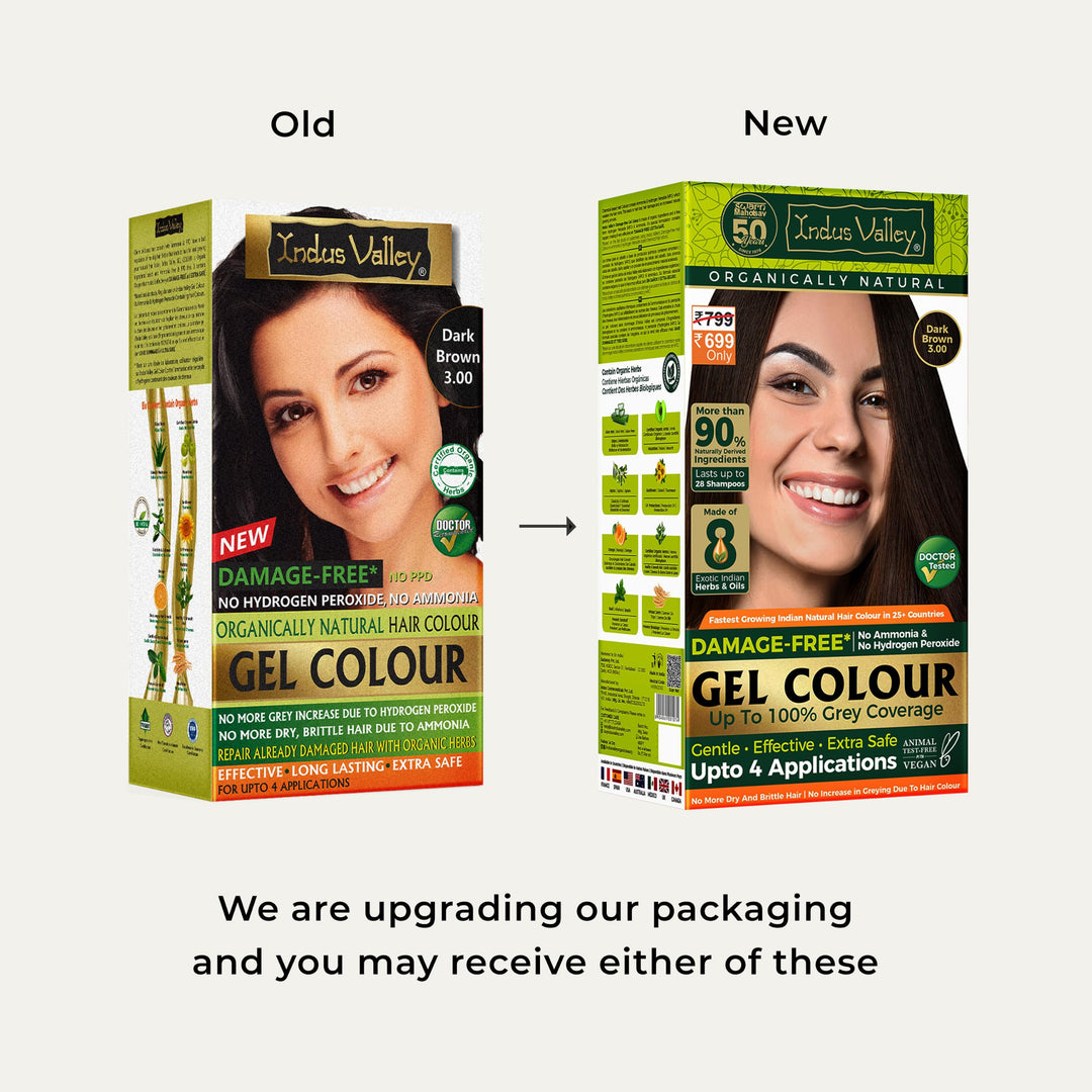 INDUS VALLEY Natural Organic Damage Free Permanent Gel Hair Color, Dark Brown 3.0, 20 g, 200 ml
