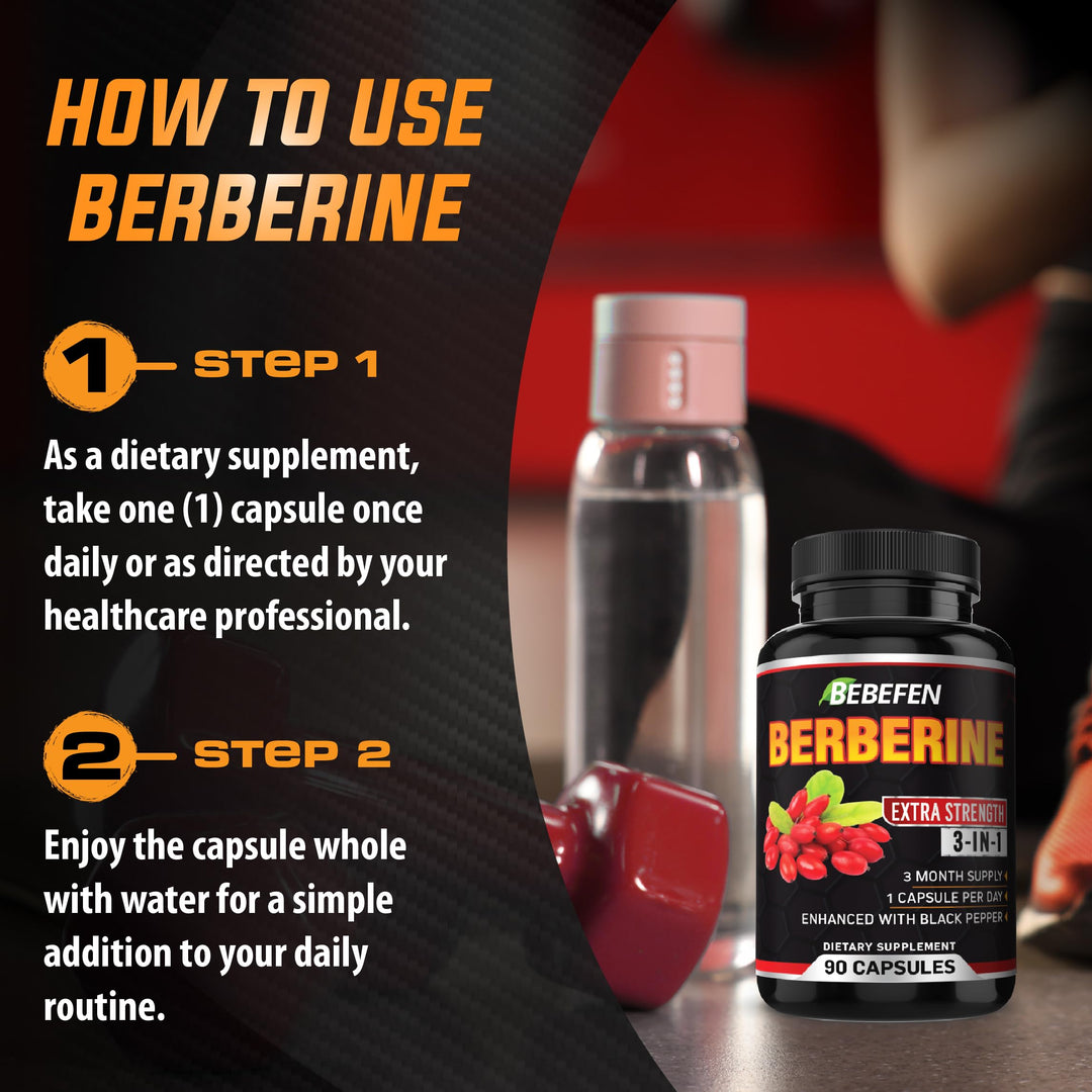 BEBEFEN Berberine Capsules With Black Pepper Extract, 90 Count