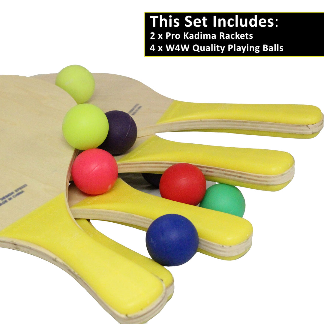 W4W Beach Paddle Ball Racket Set, 2 Paddles, 4 Balls
