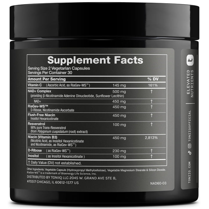 Toniiq Liposomal NAD+ and Resveratrol, 1500mg