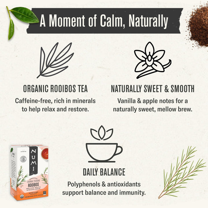 Numi Organic Rooibos Tea, Caffeine Free, 18 Count