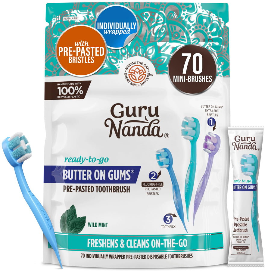 GuruNanda Ready-to-Go Disposable Mini Toothbrushes, 70 Count