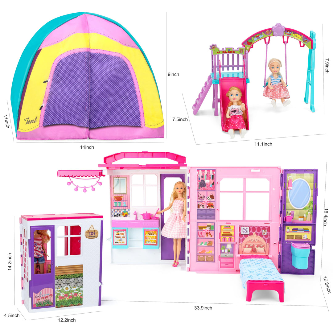 Style Shine 1-Story Dollhouse, Foldable Playset