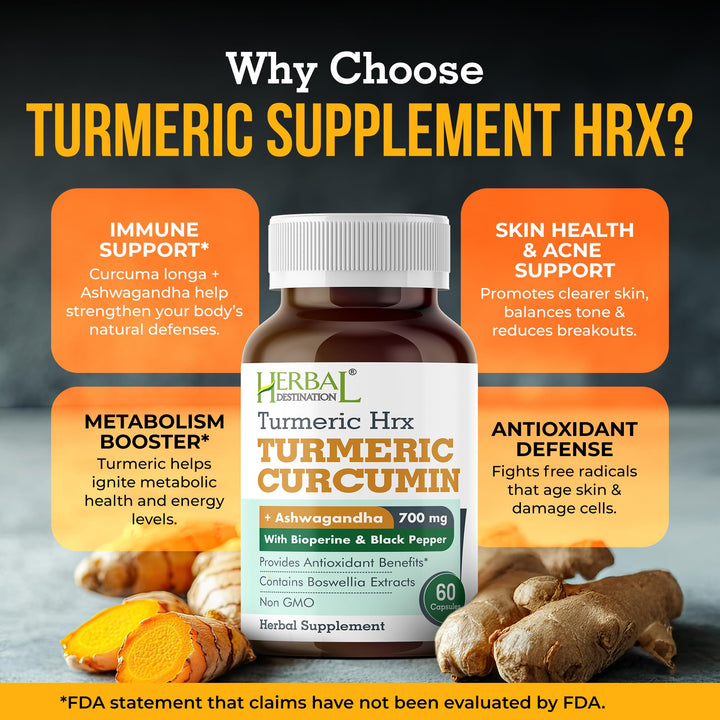 Herbal Destination Turmeric Curcumin With Boswellia & Ashwagandha, 60 Count