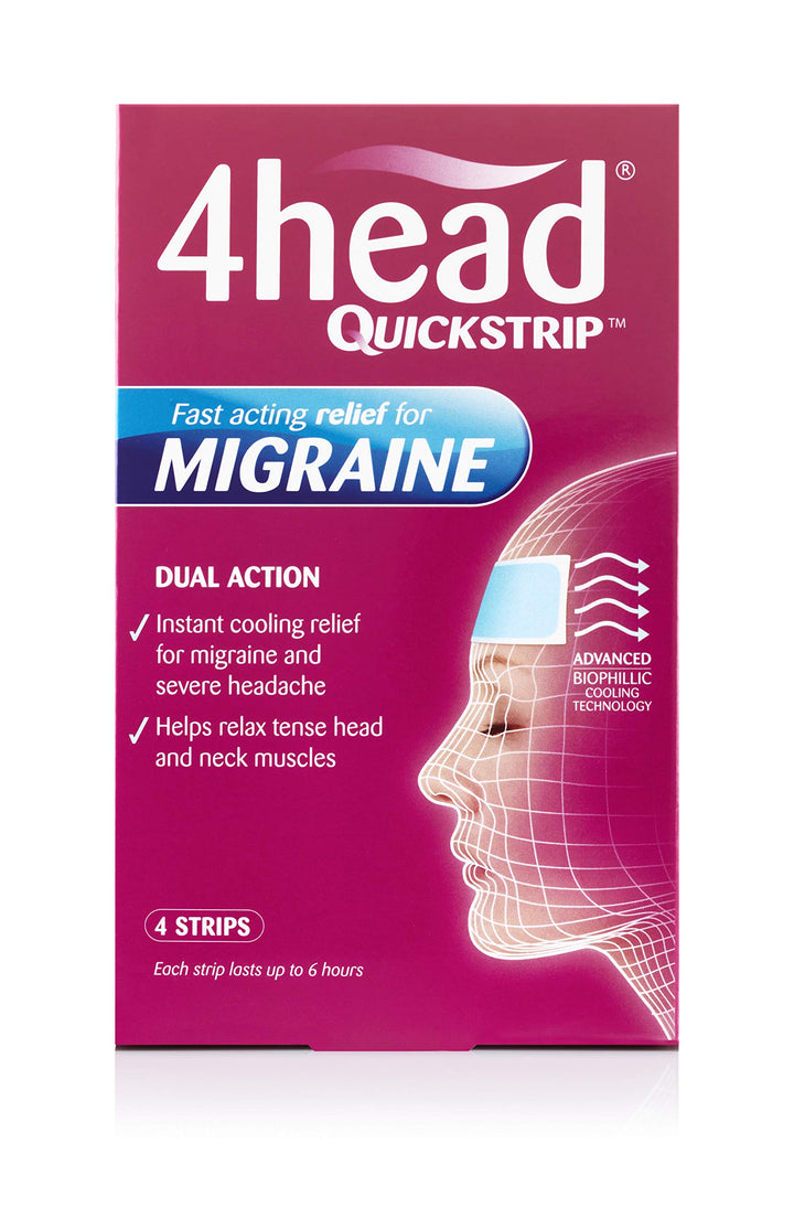 4 Head Quickstrip Headache and Migraine Relief Strips, Pack of 4