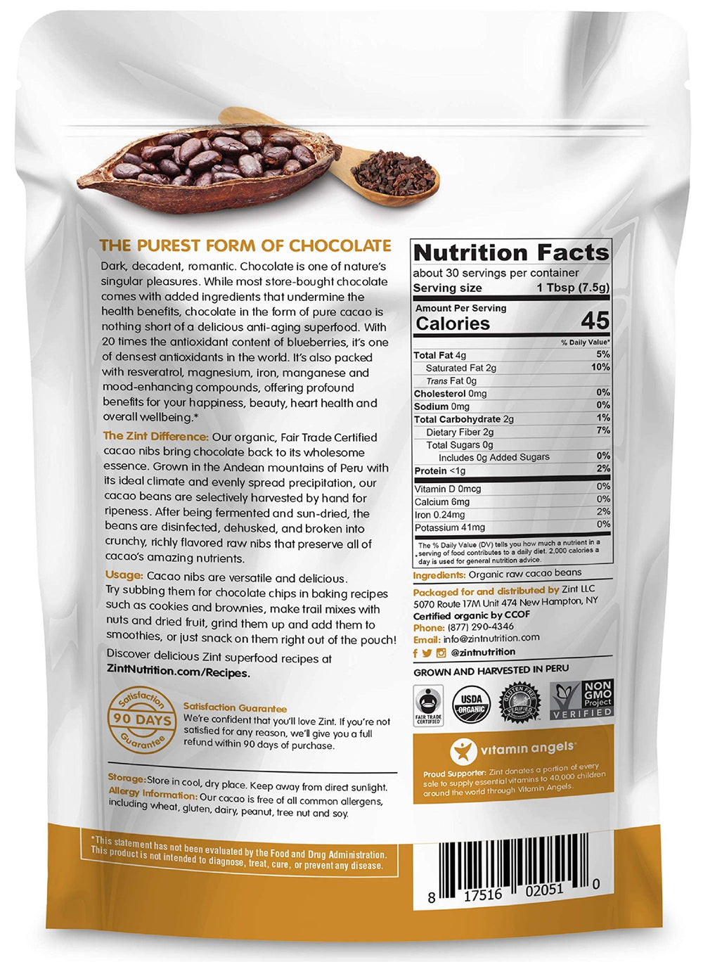 Zint Raw Organic Cacao Nibs, 8 oz