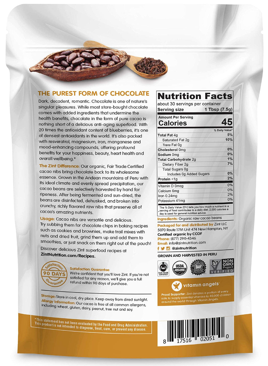 Zint Raw Organic Cacao Nibs, 8 oz