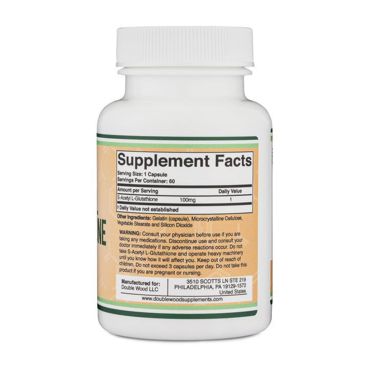 Double Wood Supplements S-Acetyl L-Glutathione Capsules, 100 mg, 60 Count