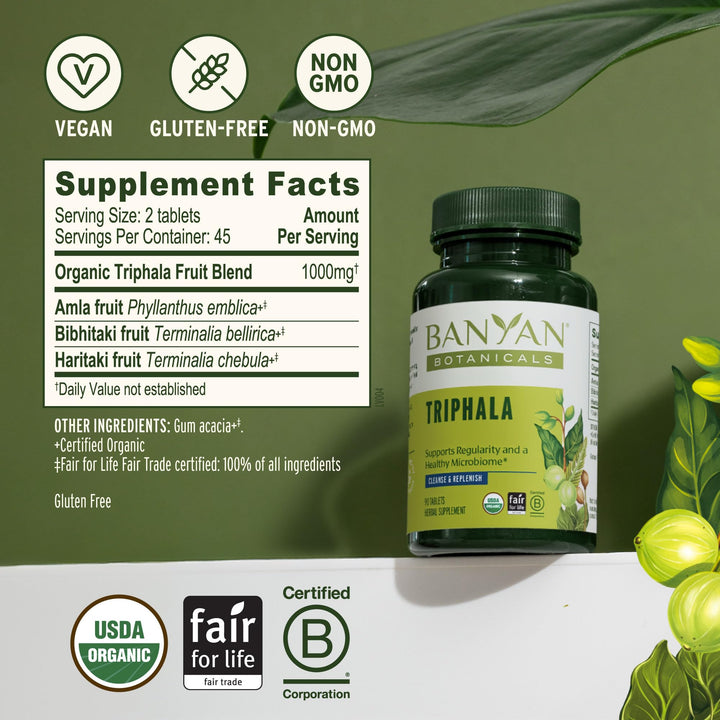 Banyan Botanicals Organic Triphala Tablets, 90 Count