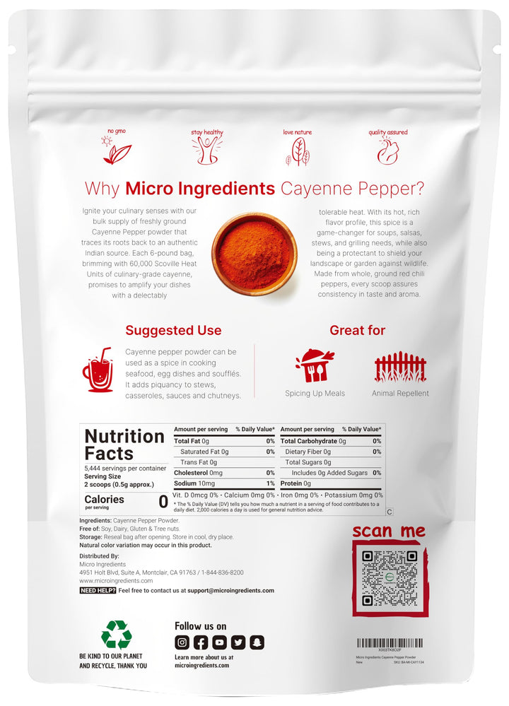 Micro Ingredients Ground Cayenne Pepper Powder, 60,000 SHU, 6 lb