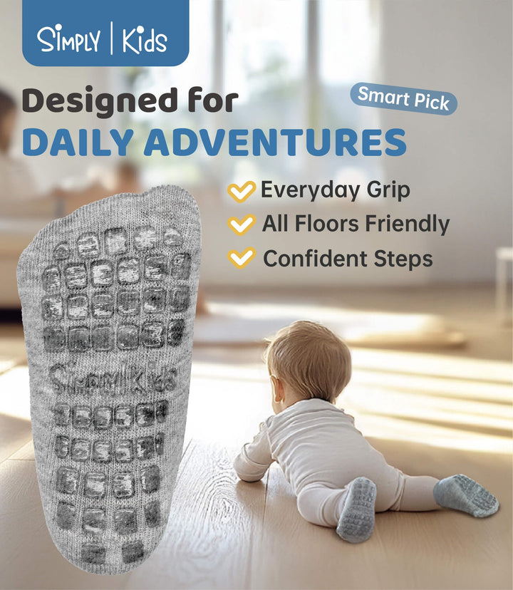 Simply Kids Toddler Socks With Grippers, Girls, 9 Count