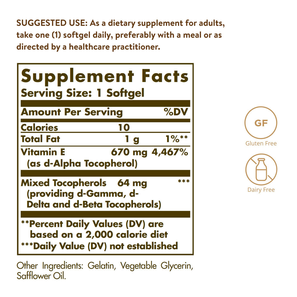 Solgar Vitamin E Mixed Softgels, 1000 IU, 100 Count