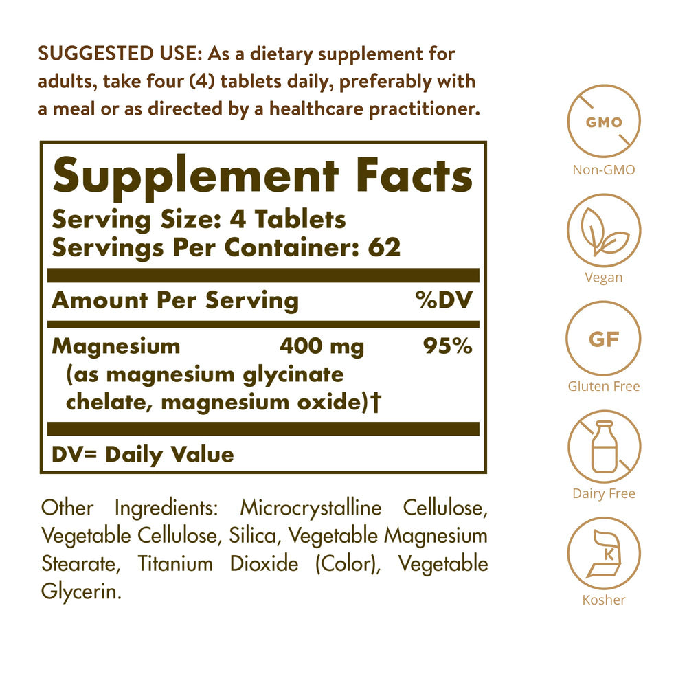 Solgar Chelated Magnesium Tablets, 250 Count