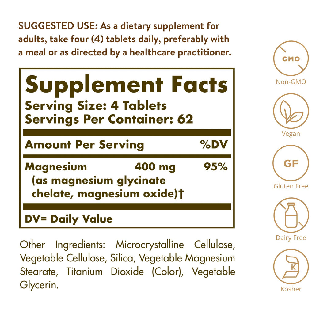 Solgar Chelated Magnesium Tablets, 250 Count