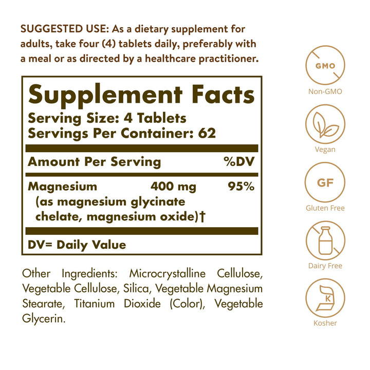 Solgar Chelated Magnesium Tablets, 250 Count