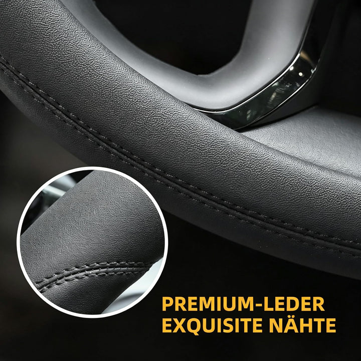 Valleycomfy Microfiber Leather Steering Wheel Cover, Black, 15 in